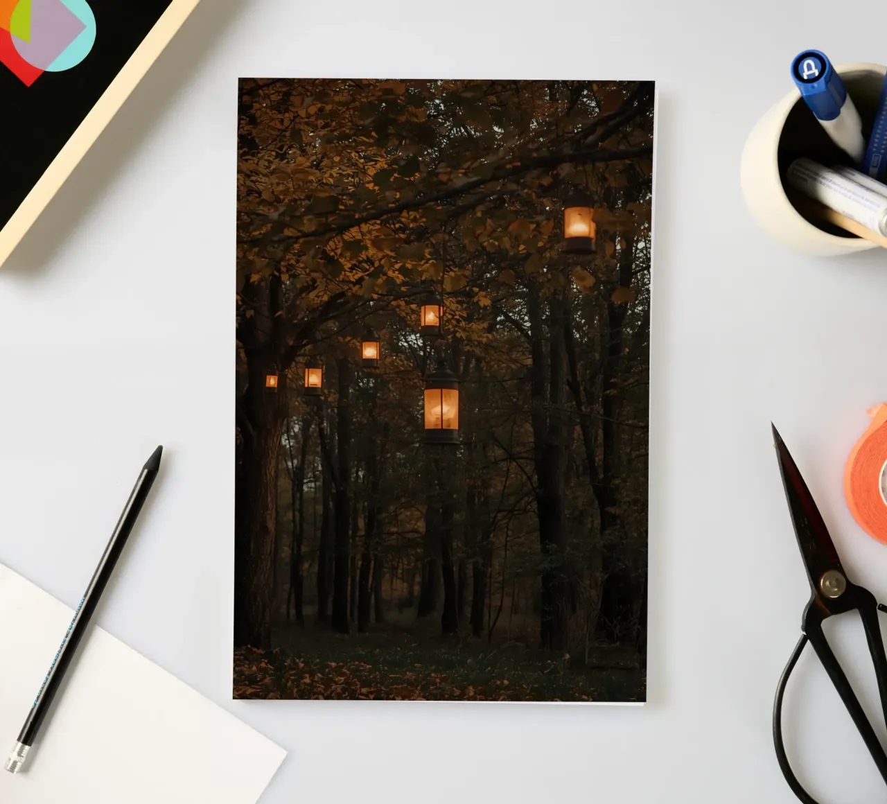 Fall Forest Lanterns at Dusk notebook by DesignDoodle