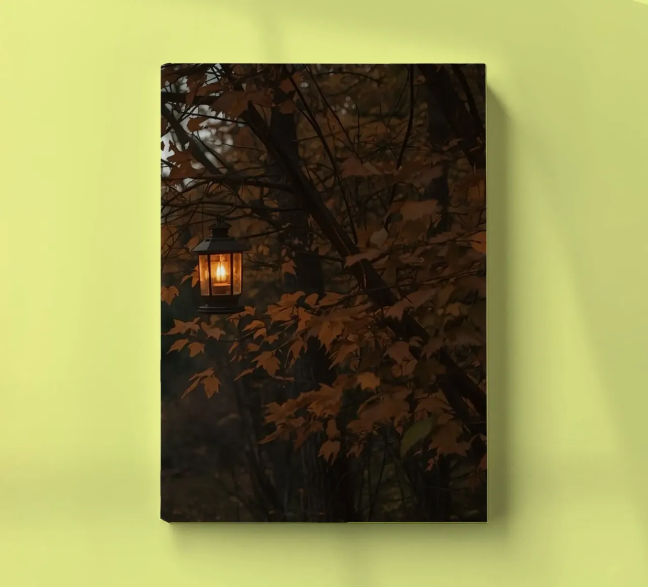 Forest Path with Autumn Foliage and Hanging Lanterns notebook by DesignDoodle