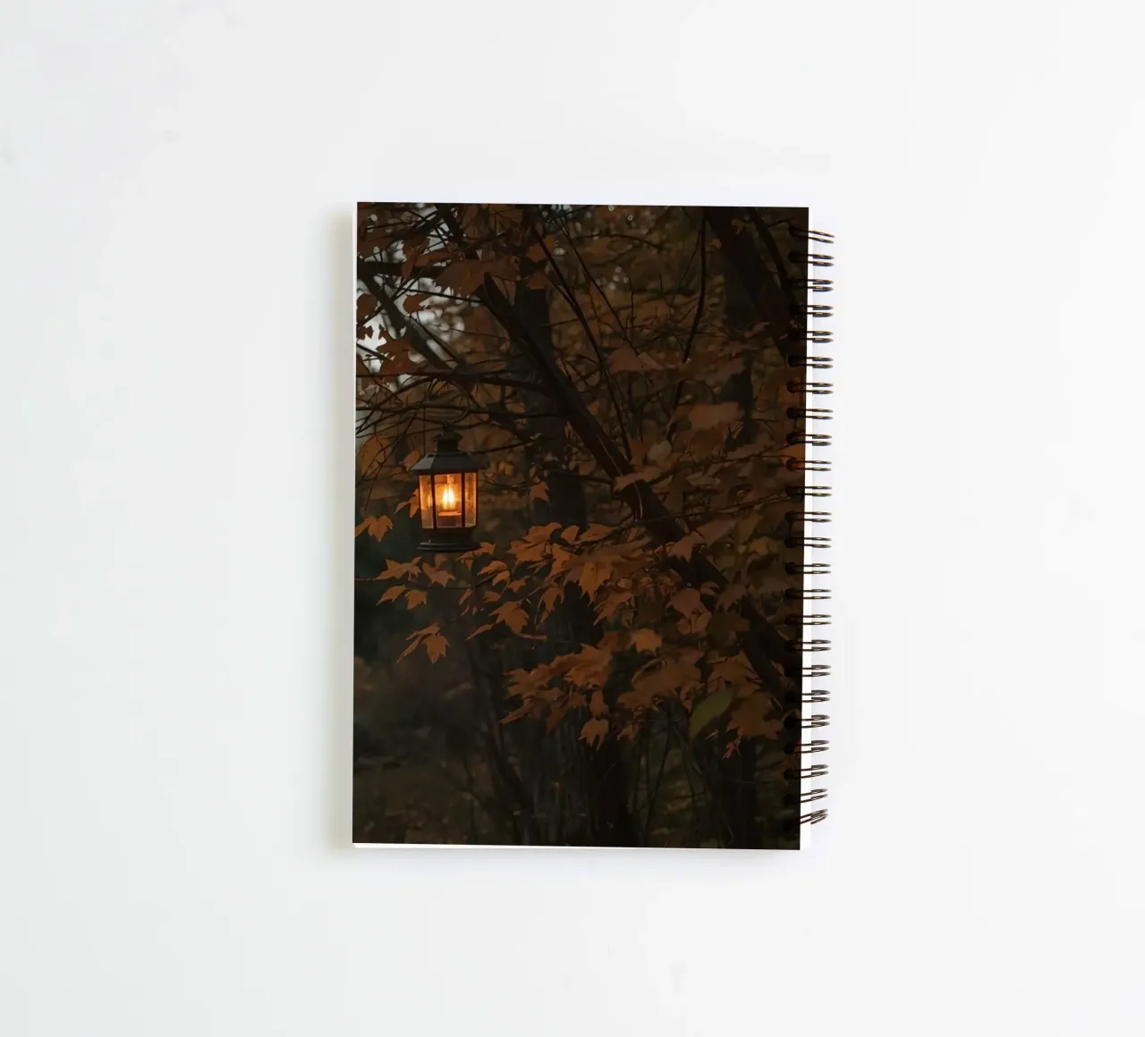 Forest Path with Autumn Foliage and Hanging Lanterns spiral notebook by DesignDoodle