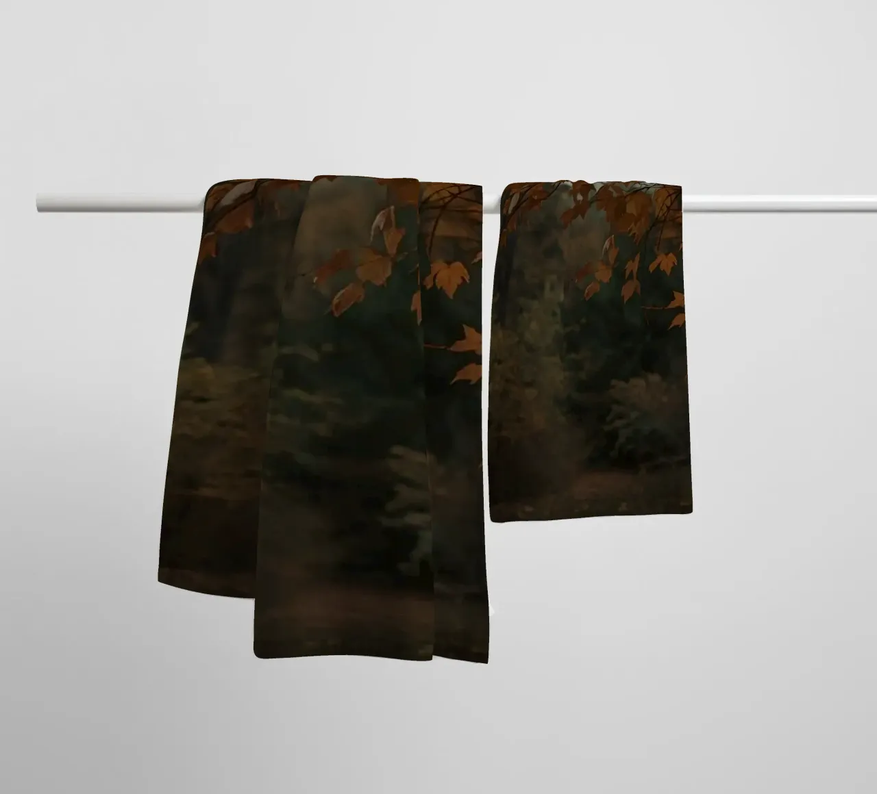 Forest Path with Autumn Foliage and Hanging Lanterns towel by DesignDoodle