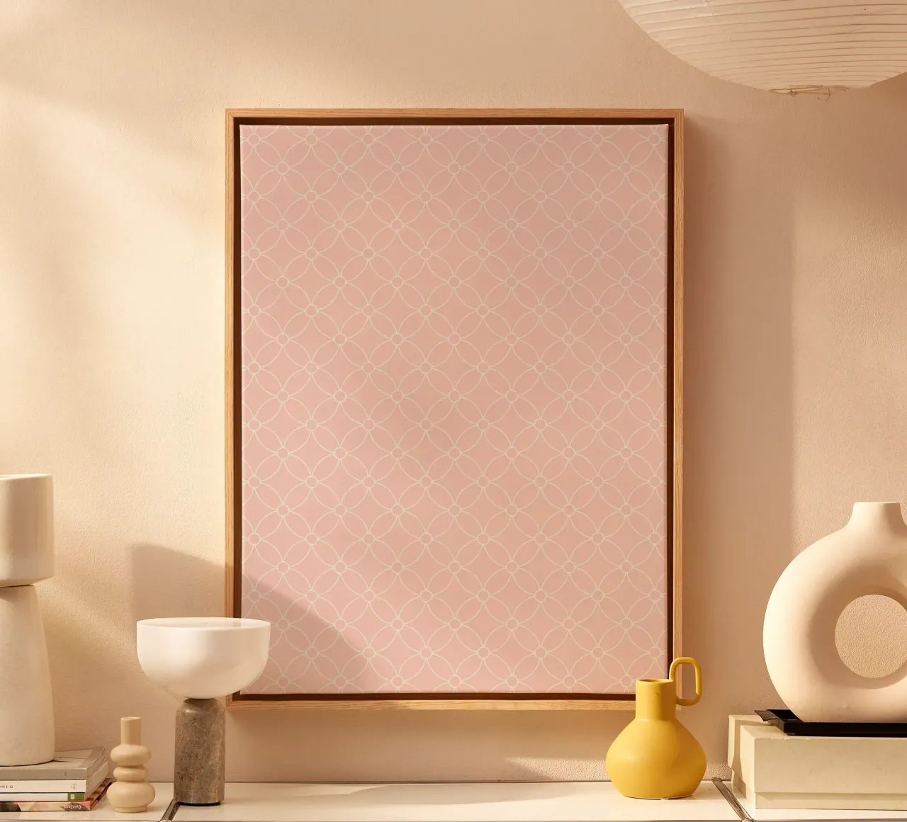 Geometric Simple Flowers Pattern | White on Dusty Blush canvas by Beauty in Simplicity