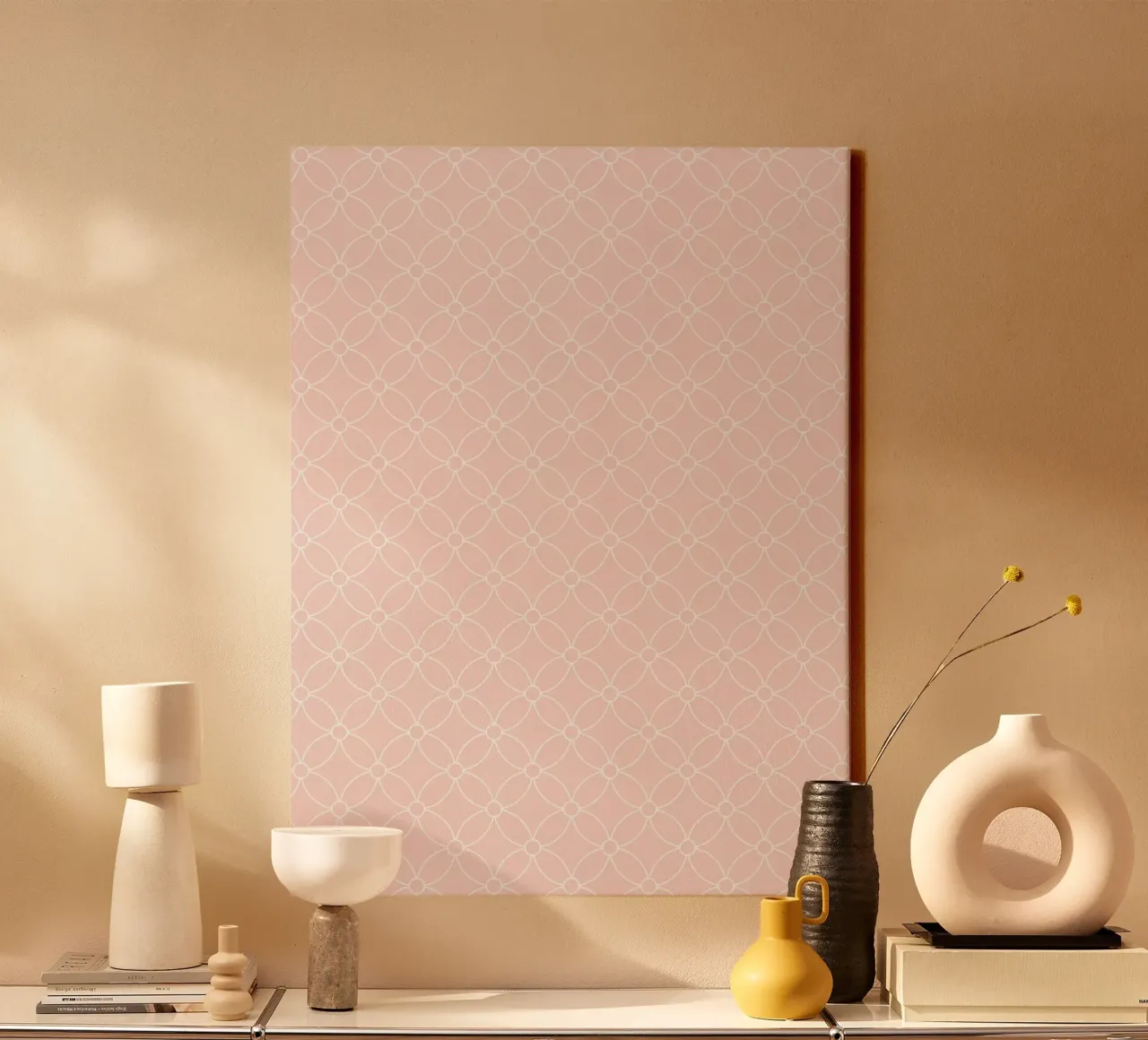 Geometric Simple Flowers Pattern | White on Dusty Blush canvas by Beauty in Simplicity