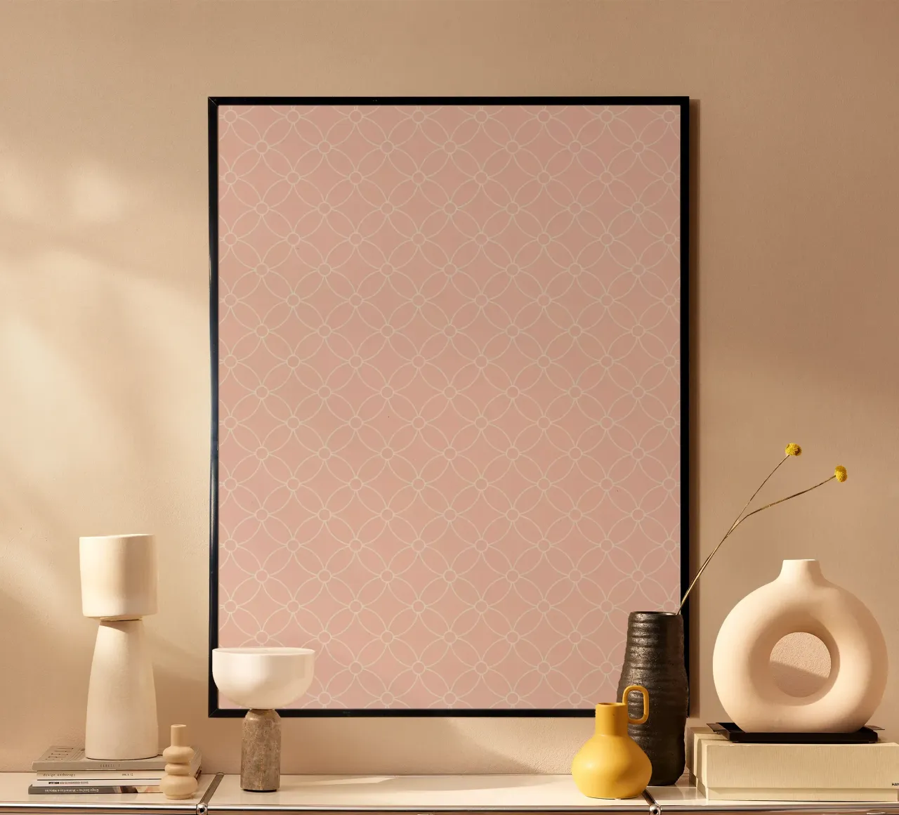 Geometric Simple Flowers Pattern | White on Dusty Blush hahnemühle by Beauty in Simplicity