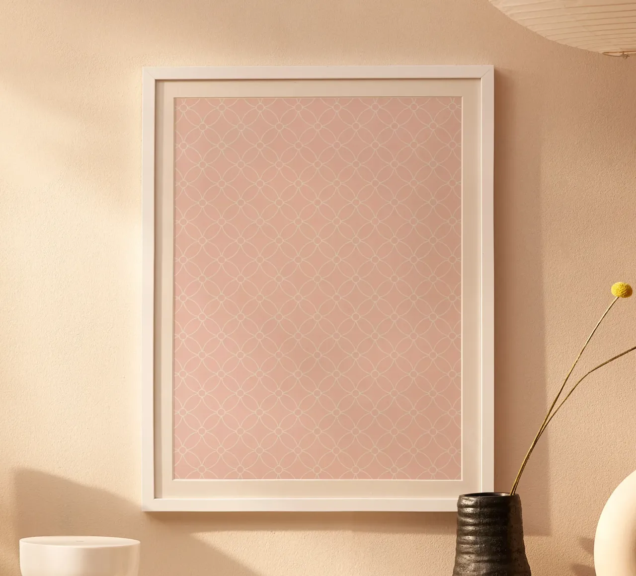 Geometric Simple Flowers Pattern | White on Dusty Blush hahnemühle by Beauty in Simplicity