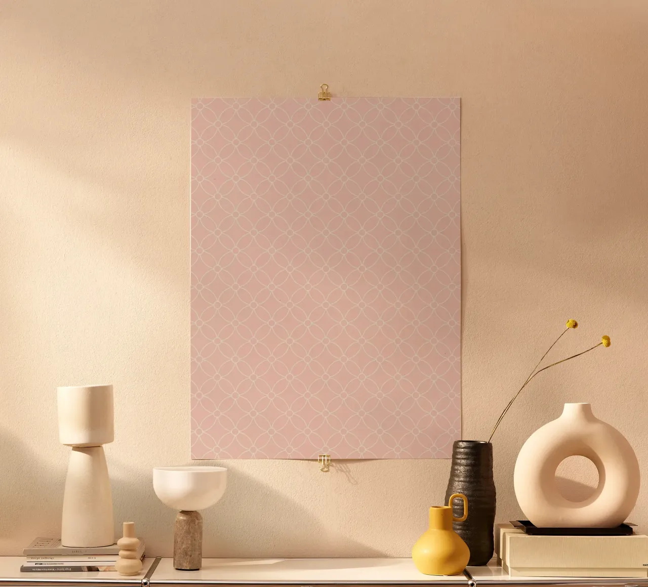 Geometric Simple Flowers Pattern | White on Dusty Blush hahnemühle by Beauty in Simplicity