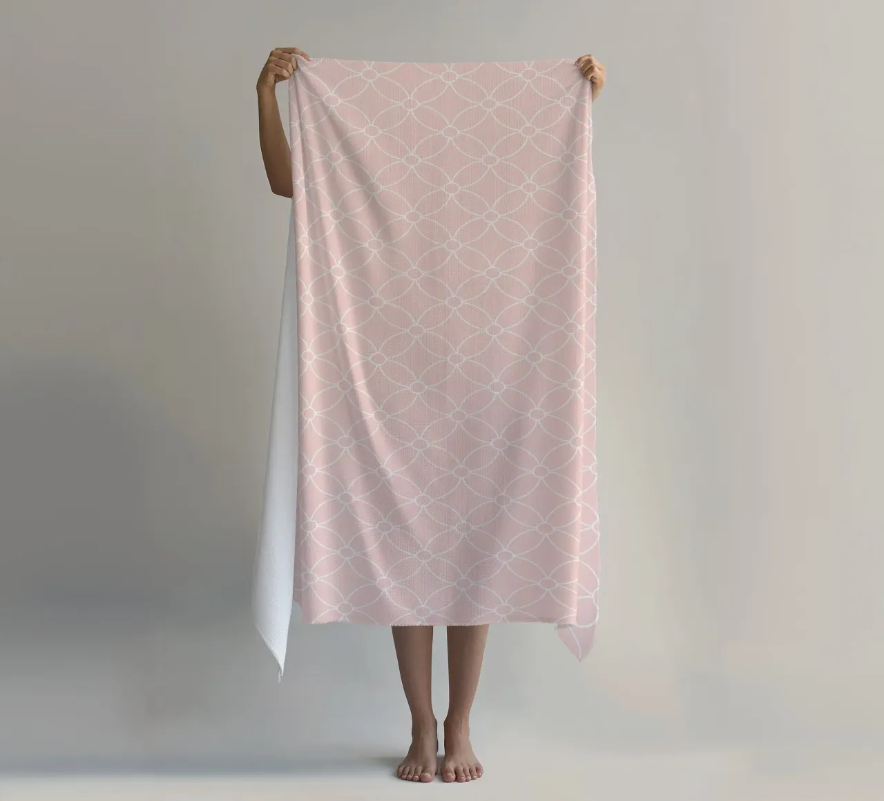 Geometric Simple Flowers Pattern | White on Dusty Blush beach towel by Beauty in Simplicity