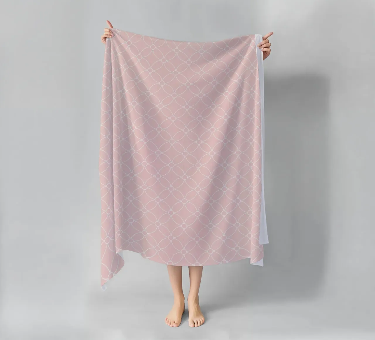 Geometric Simple Flowers Pattern | White on Dusty Blush beach towel by Beauty in Simplicity