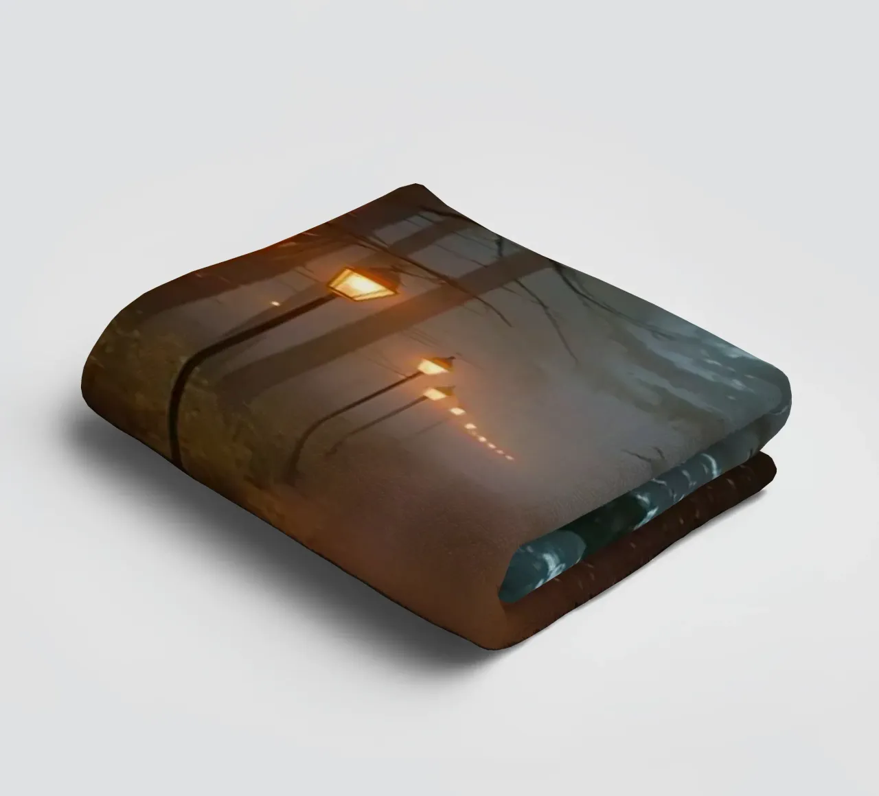 Dark Forest Path with Lanterns in Mist towel by DesignDoodle