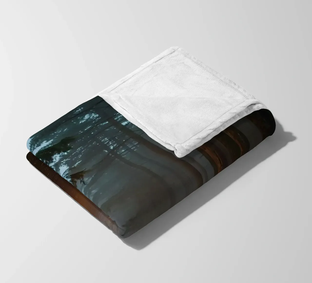 Dark Forest Path with Lanterns in Mist fleece blanket by DesignDoodle