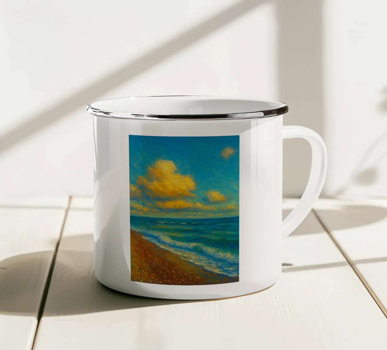pittura naturalistica sulla spiaggia tazza in smalto da giantshop