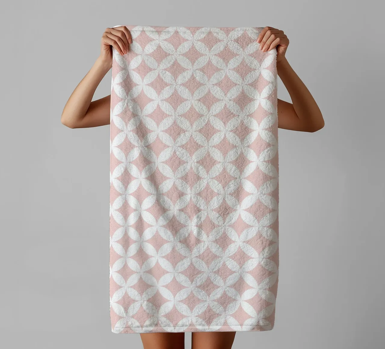 Minimal Geometric Flower Pattern 2 | White on Dusty Blush towel by Beauty in Simplicity