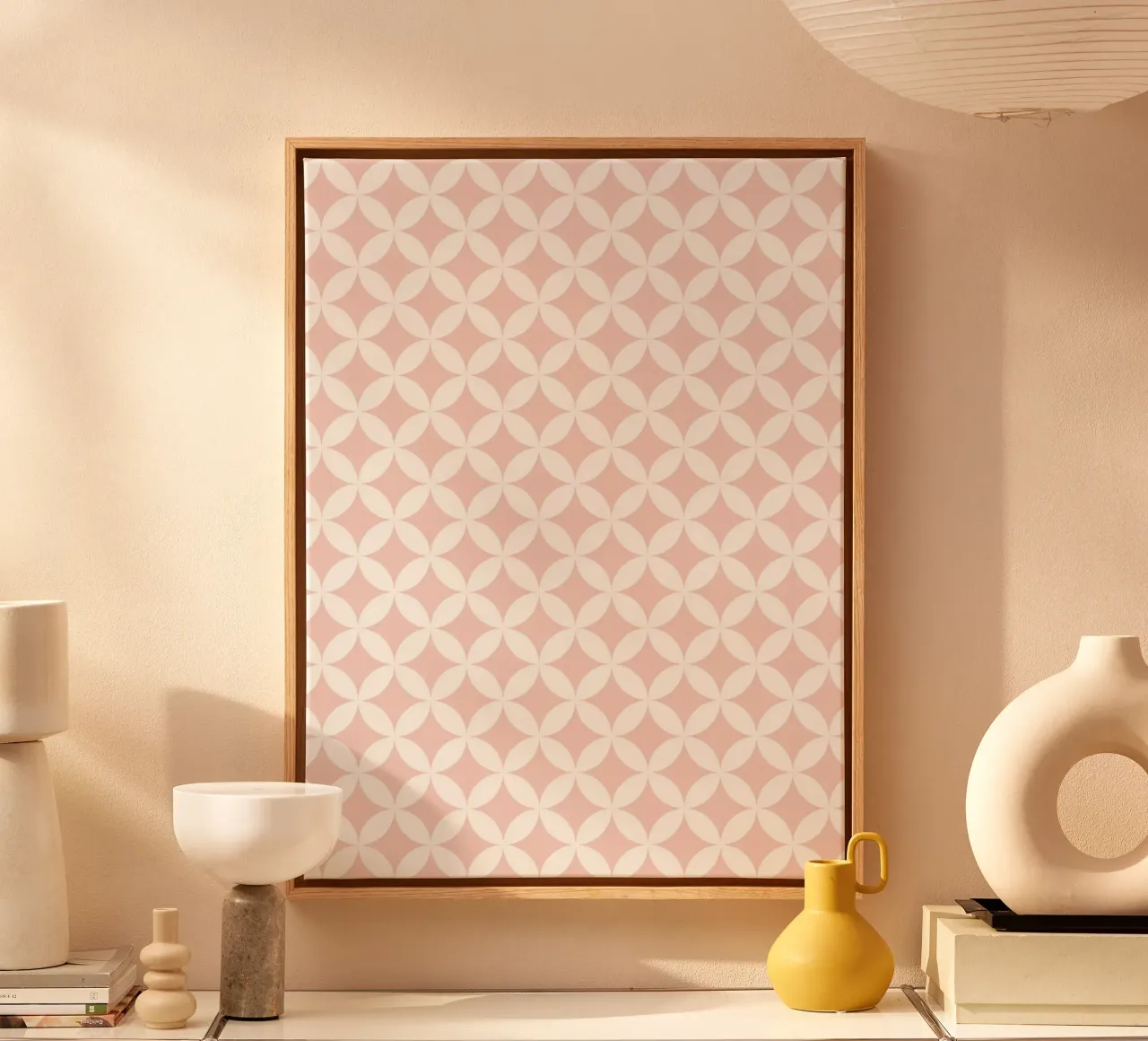 Motif géométrique minimal de fleurs 2 | Blanc sur Dusty Blush toile de Beauty in Simplicity