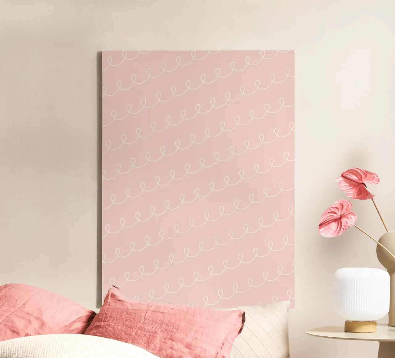 Minimal Geometric Looping Line Drawing | White on Dusty Pink canvas by Beauty in Simplicity