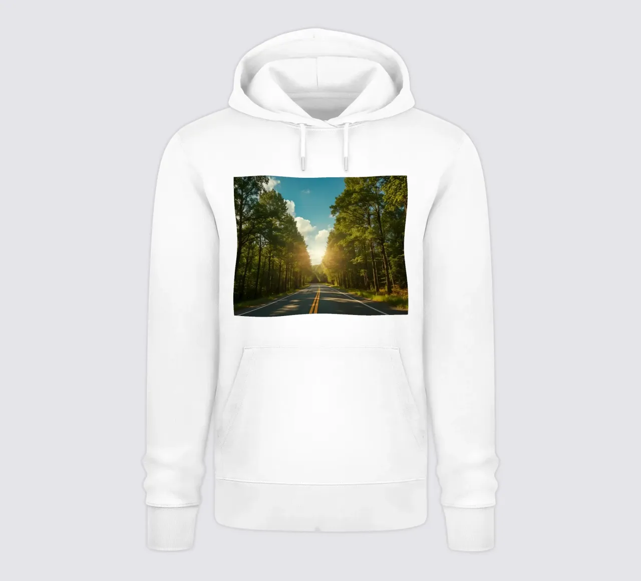 Strada forestale calma con sole splendente felpa con cappuccio da DesignDoodle
