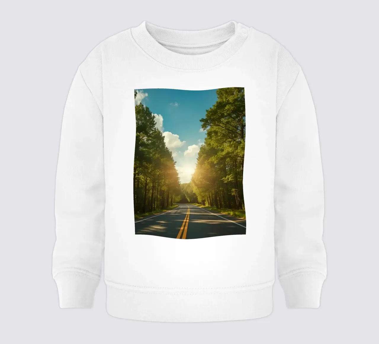 Strada forestale calma con sole splendente felpa neonato da DesignDoodle