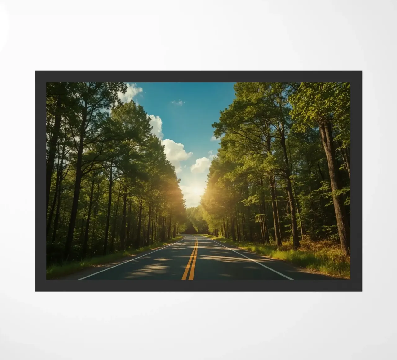Strada forestale calma con sole splendente zerbino da DesignDoodle