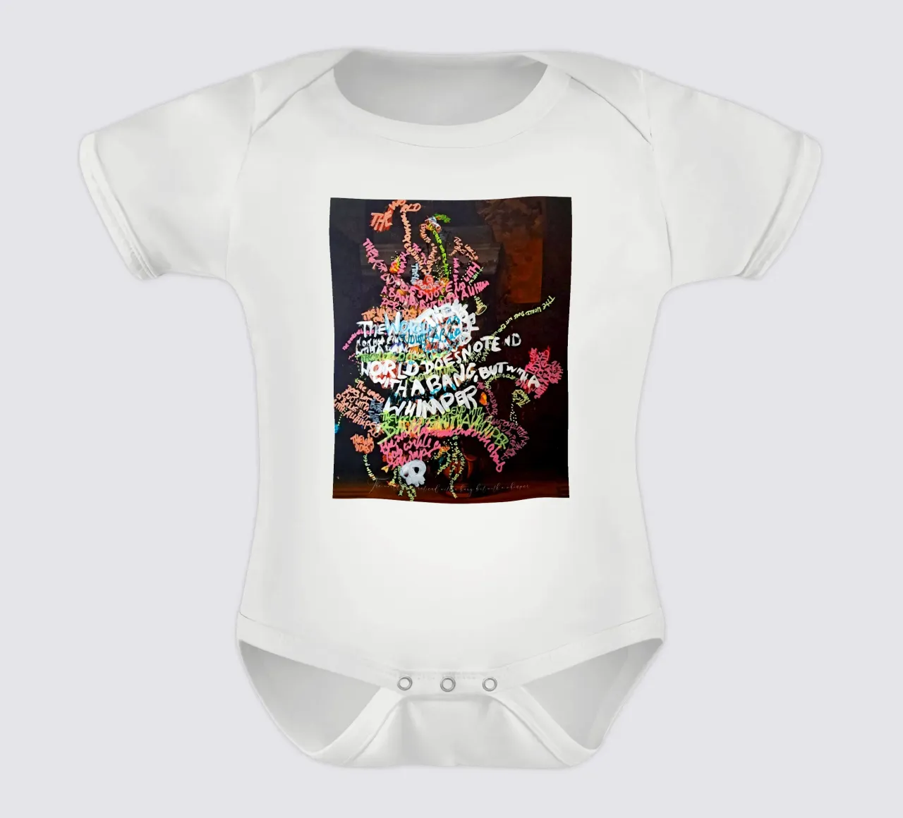 The world does not end with a bang, but with a whimper short-sleeve baby romper by Trash is dada Official