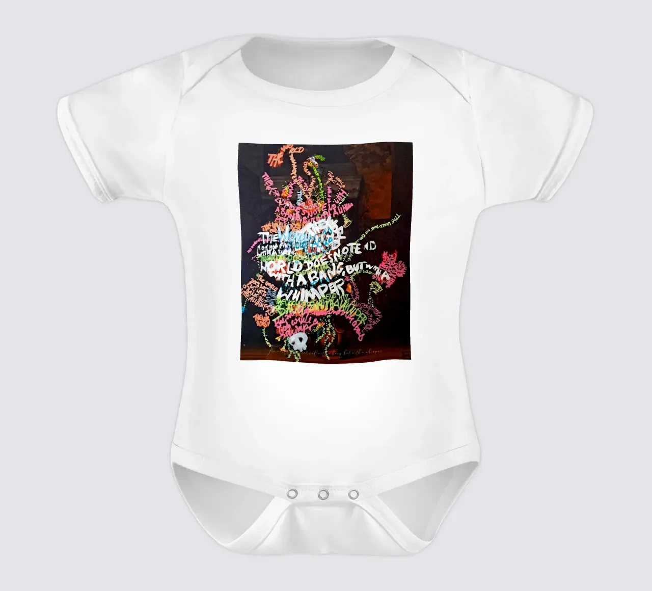 The world does not end with a bang, but with a whimper short-sleeve baby romper by Trash is dada Official