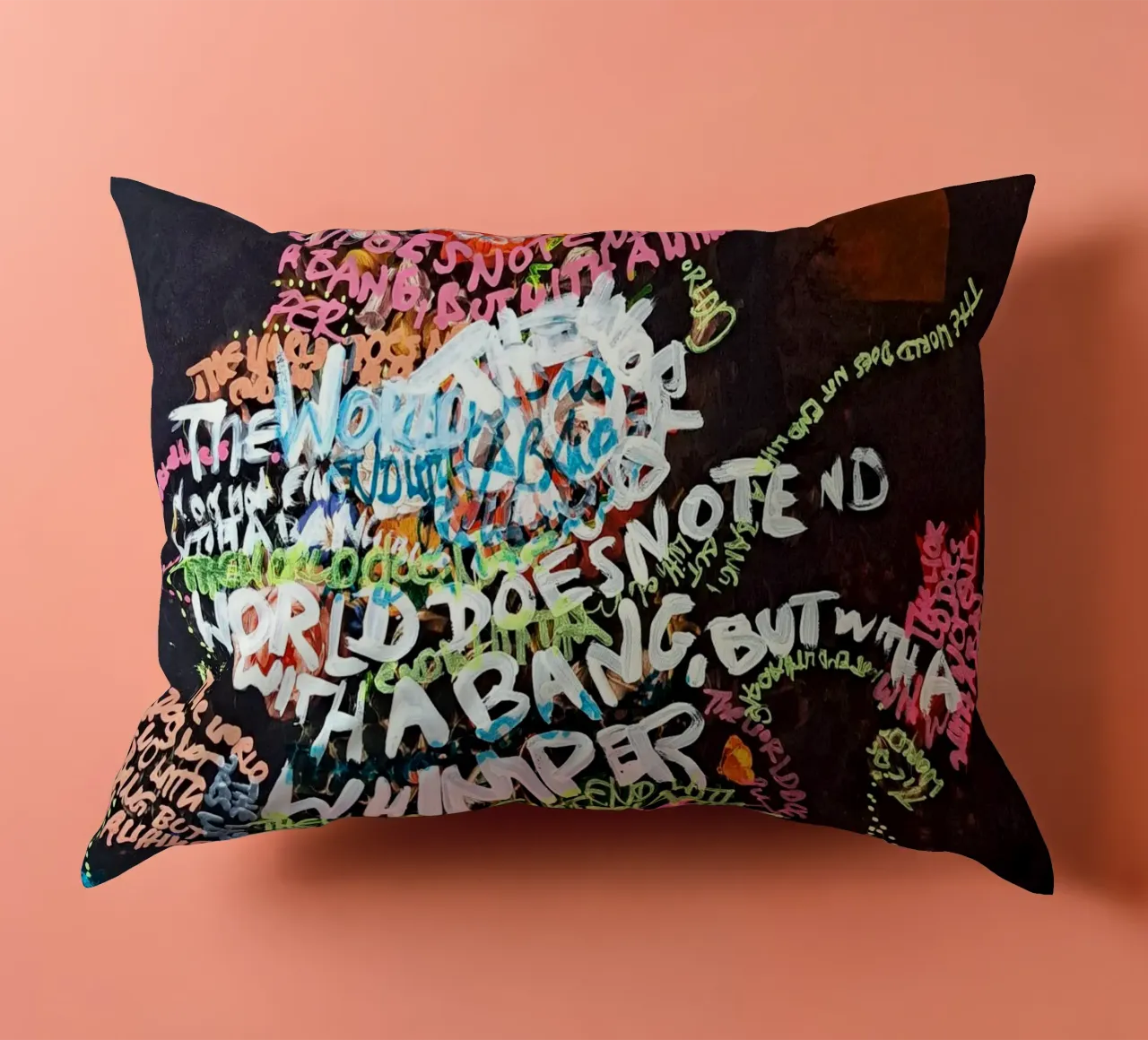 The world does not end with a bang, but with a whimper decorative cushion by Trash is dada Official