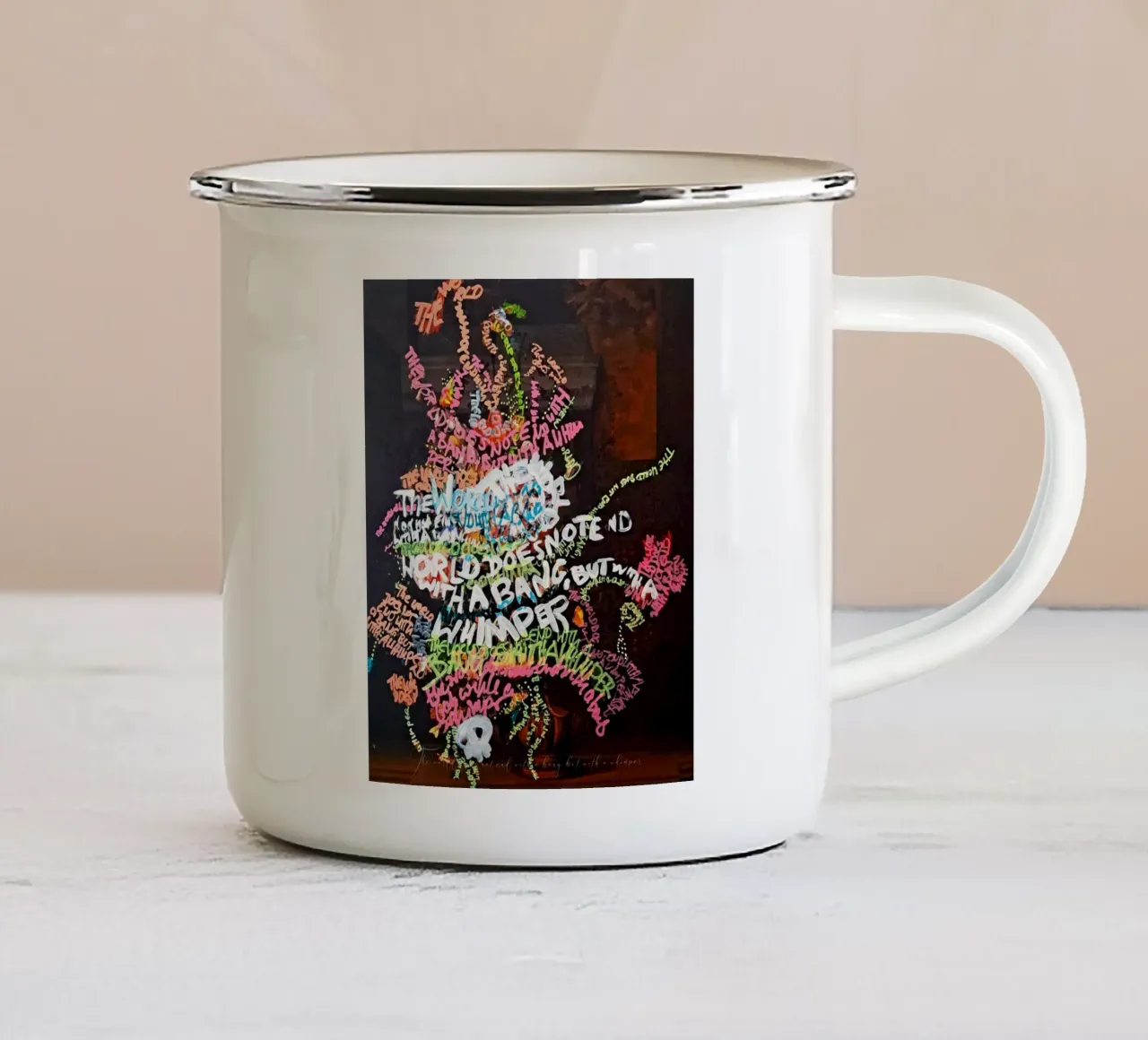 Il mondo non finisce con un botto, ma con un lamento tazza in smalto da Trash is dada Official
