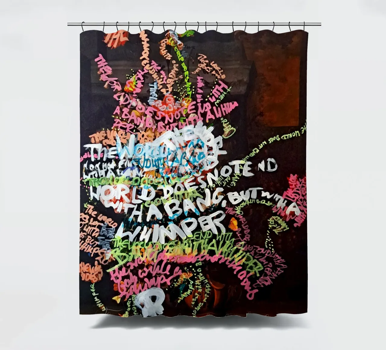 The world does not end with a bang, but with a whimper shower curtain by Trash is dada Official
