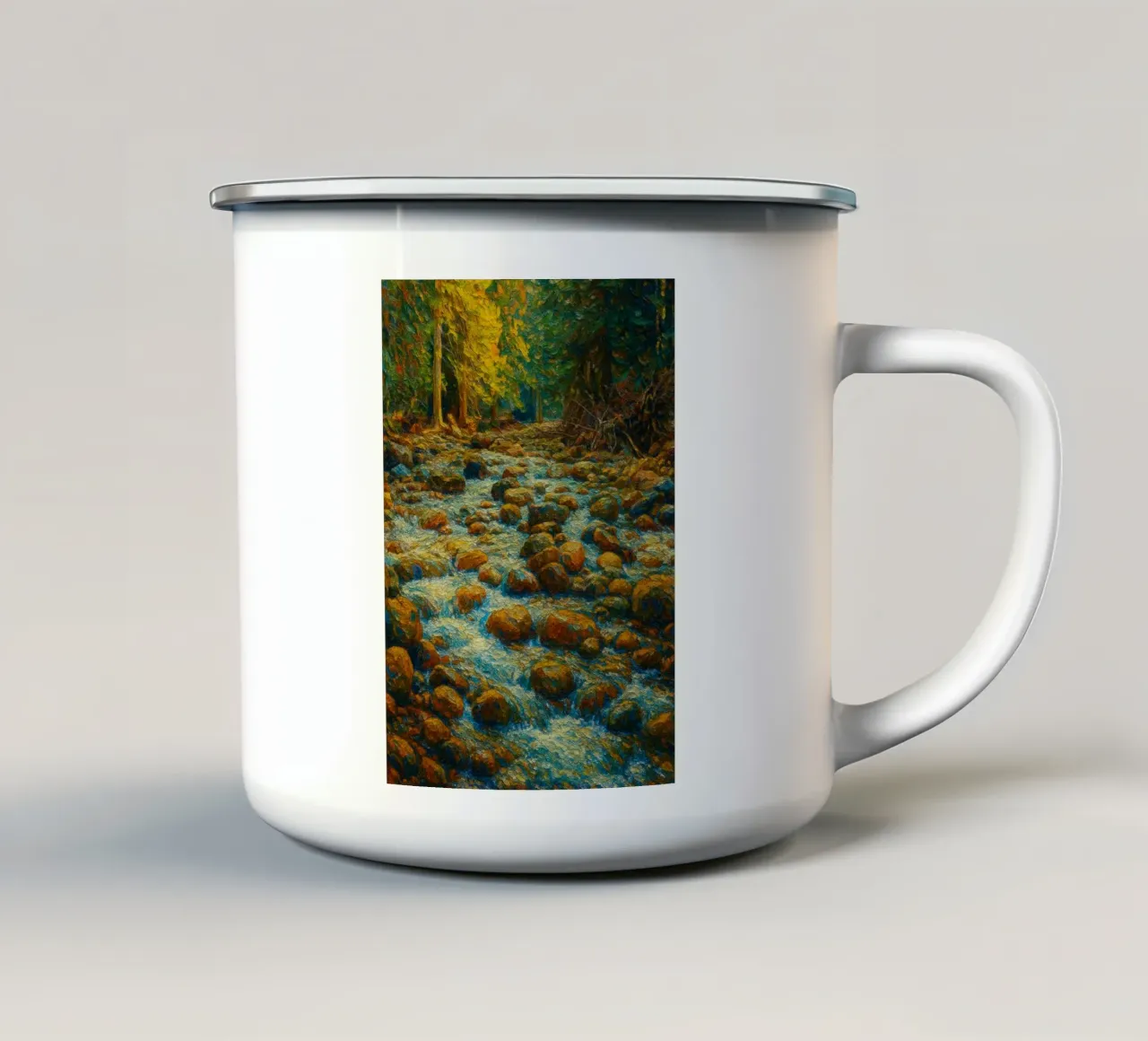 rocce sul letto di un fiume asciutto pittura naturalistica tazza in smalto da giantshop