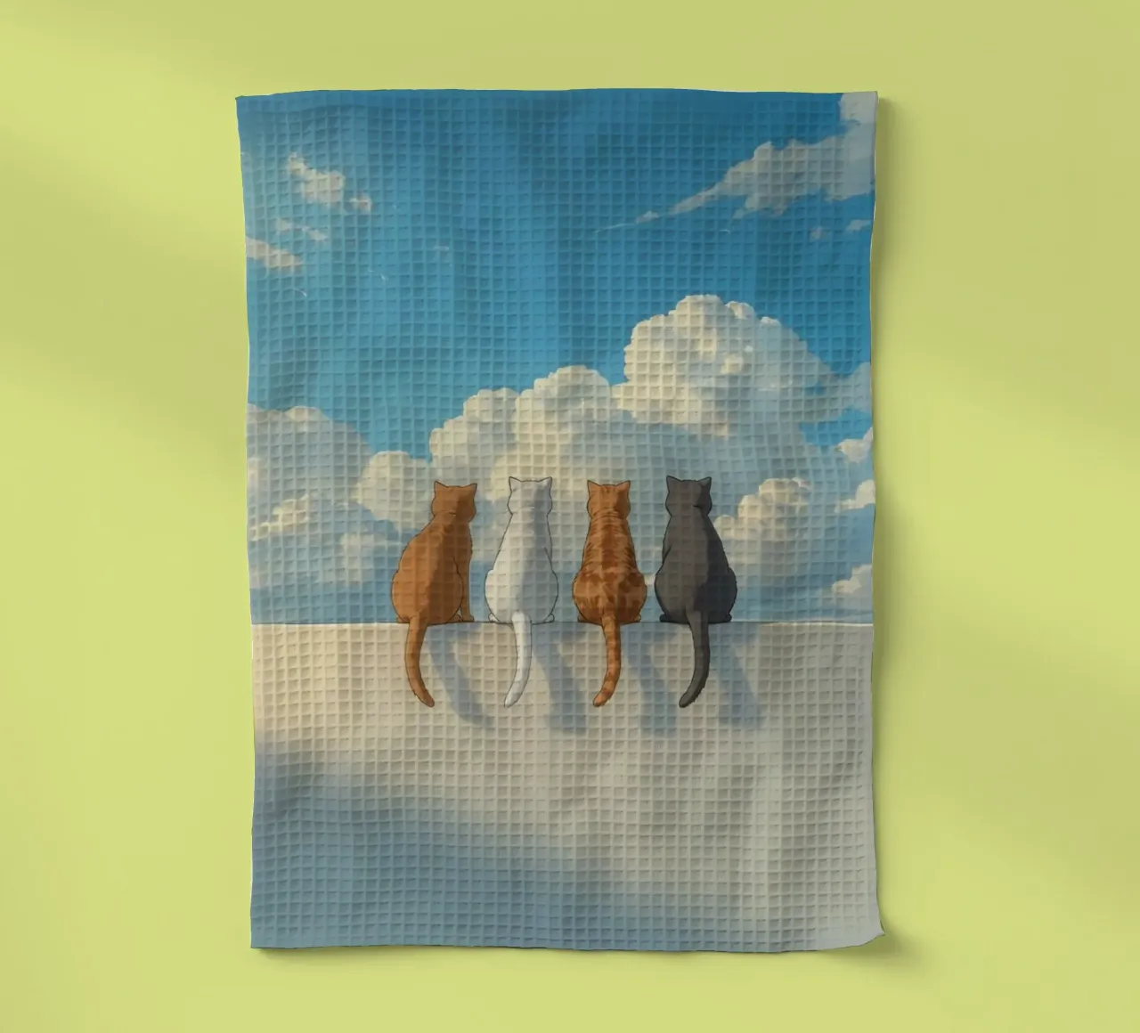 Chats mignons assis sur une corniche sous un ciel nuageux apaisant torchon de DesignDoodle
