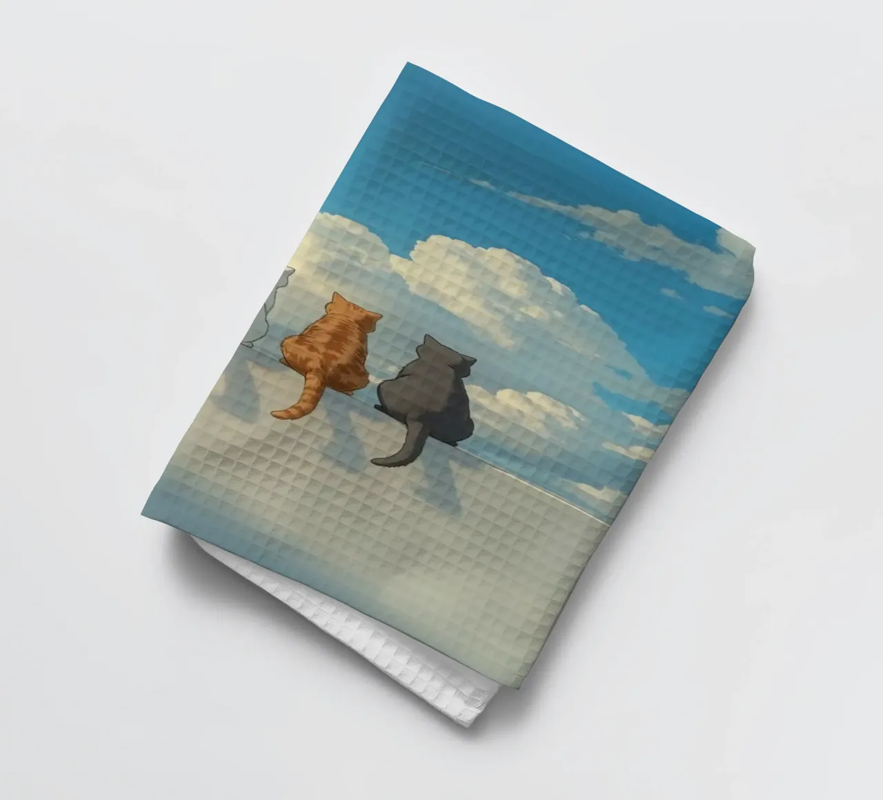 Chats mignons assis sur une corniche sous un ciel nuageux apaisant torchon de DesignDoodle