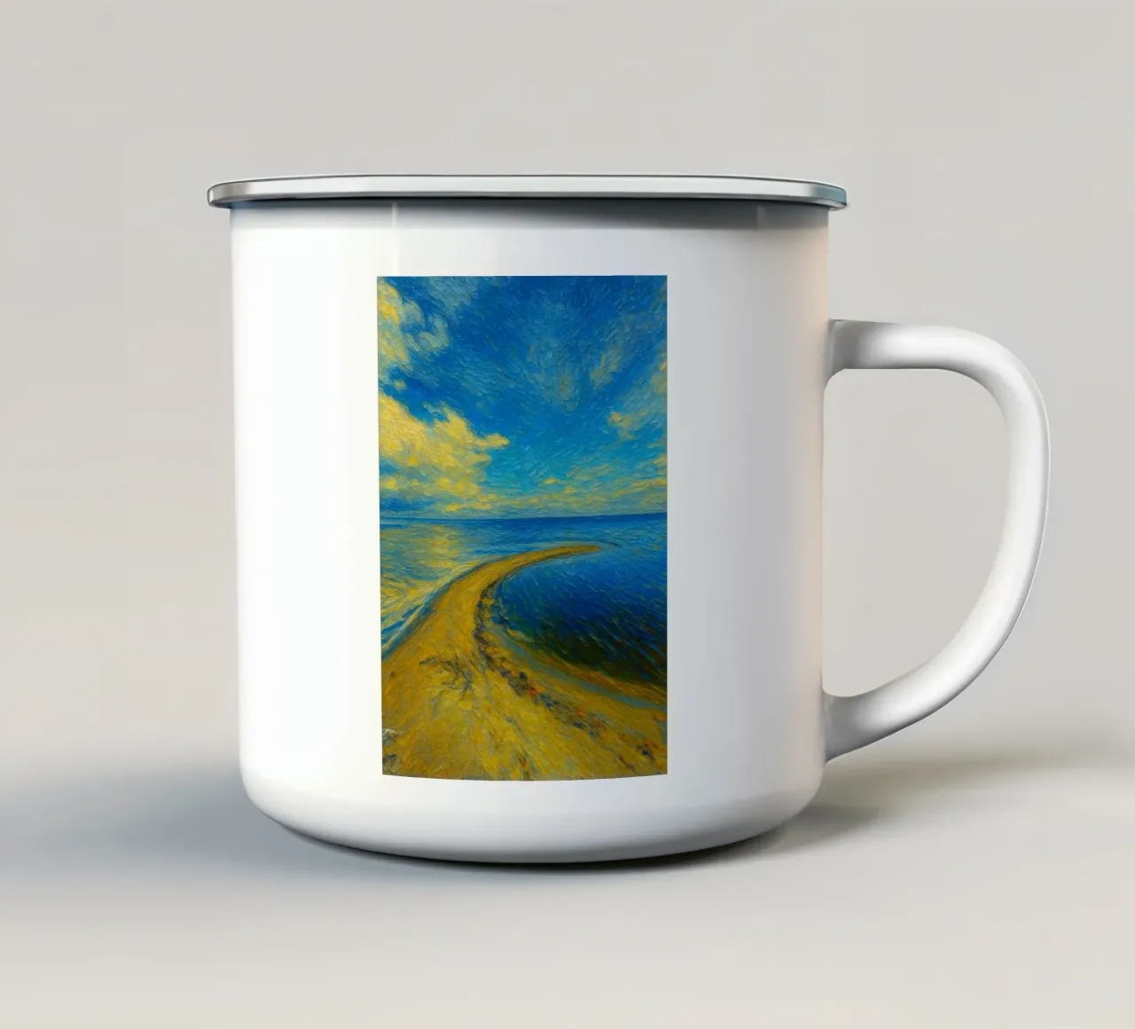 pittura naturalistica sulla spiaggia di sabbia tazza in smalto da giantshop
