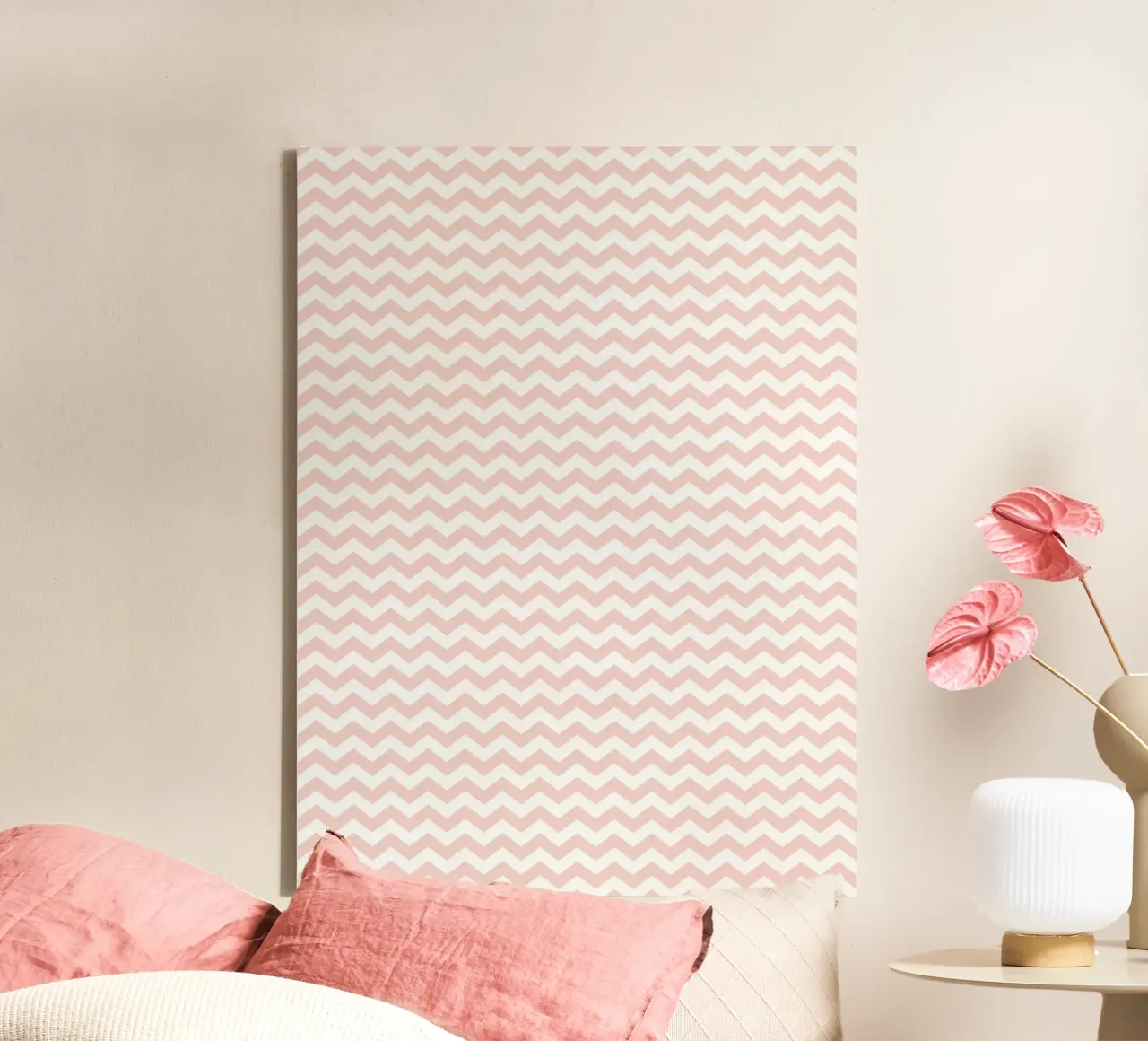 Minimal Basic Simple Chevron Pattern | Dusty Pink and White (Rosa e Bianco) tela da Beauty in Simplicity
