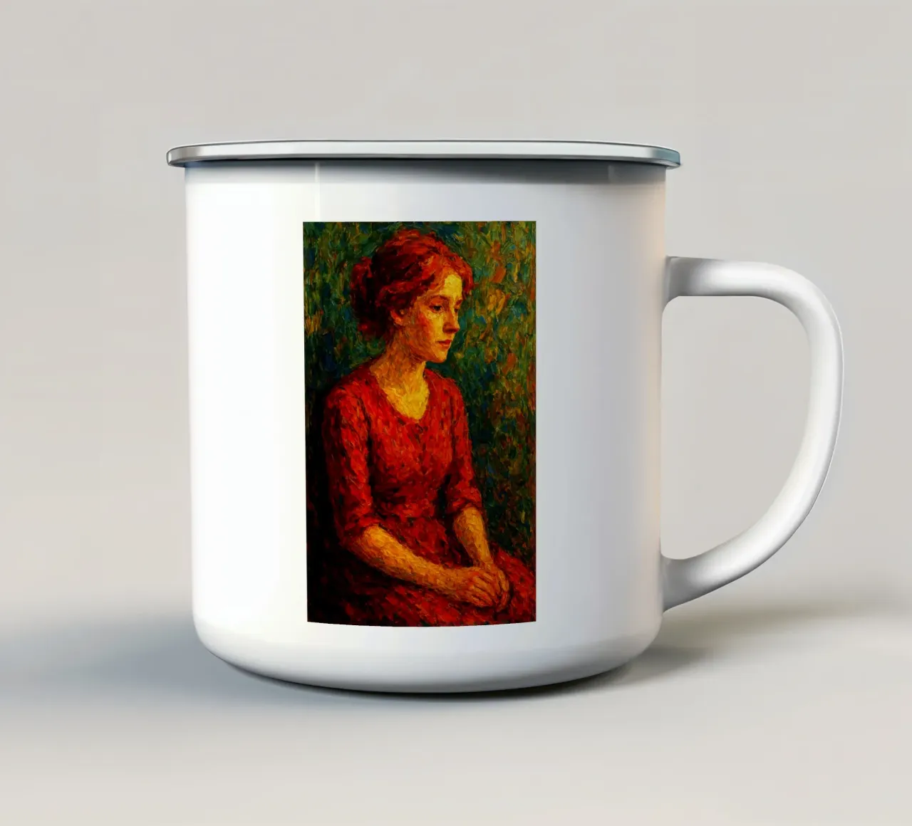 pittura di ragazza triste tazza in smalto da giantshop