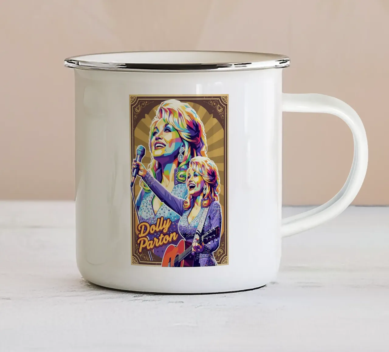 Dolly Parton pop art vintage tazza in smalto da Hantamrata