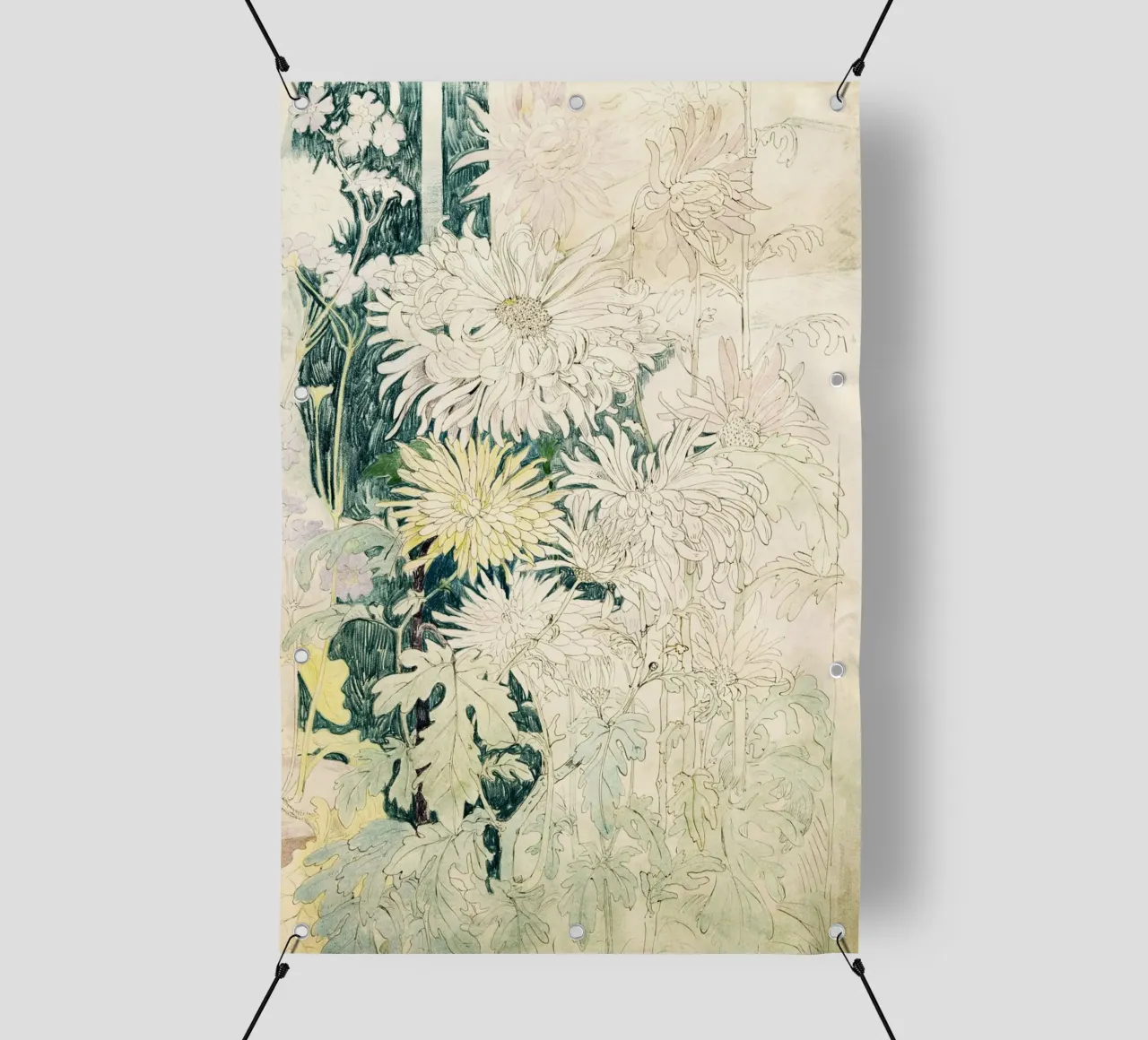 painted and scribble flowers telo in pvc da vintageshop