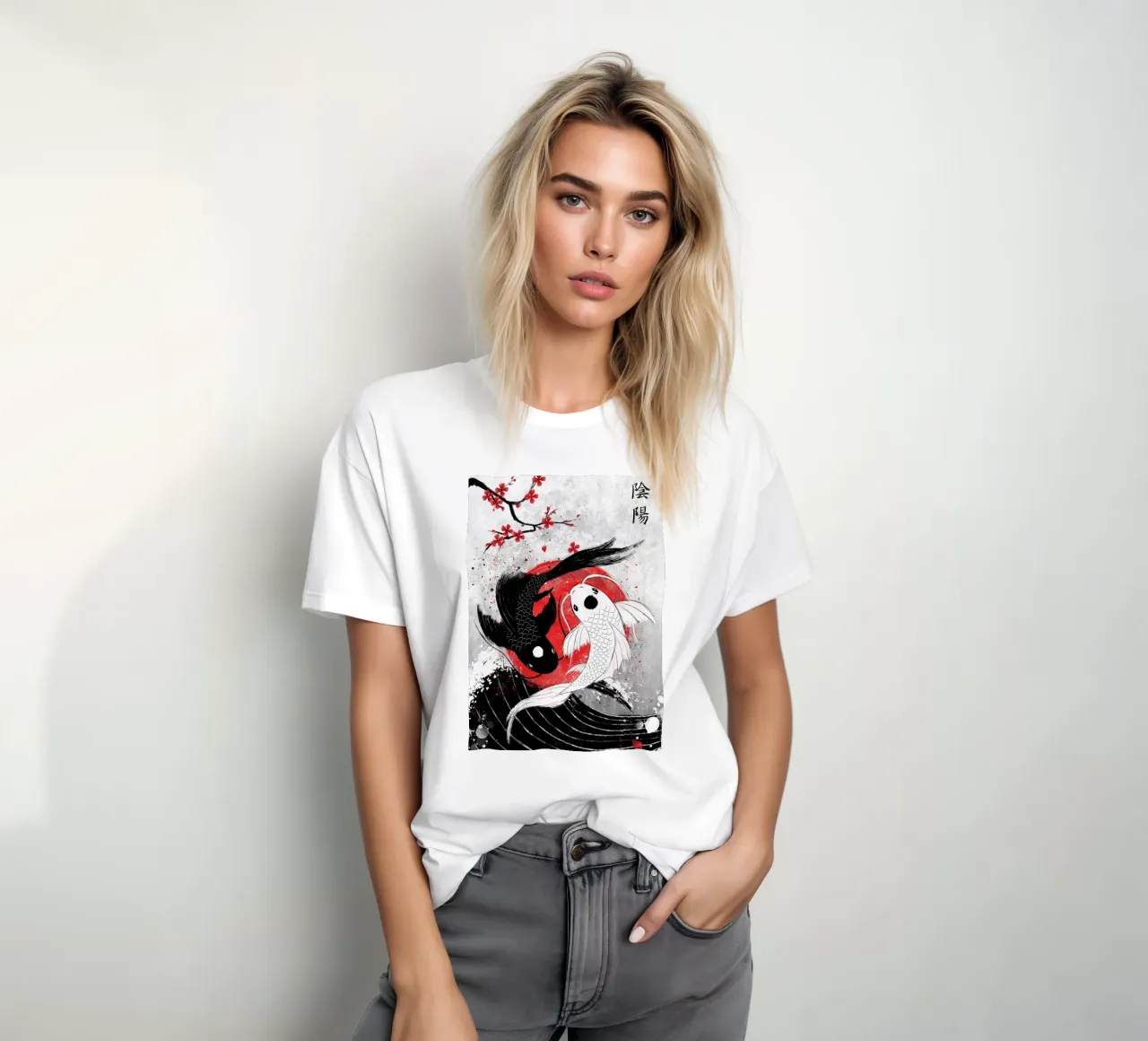 Pesce Koi Yin Yang RubyArt t-shirt da mesa