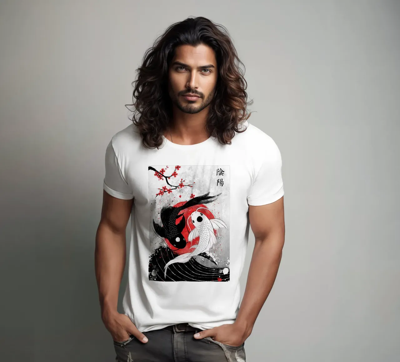 Pesce Koi Yin Yang RubyArt t-shirt da mesa