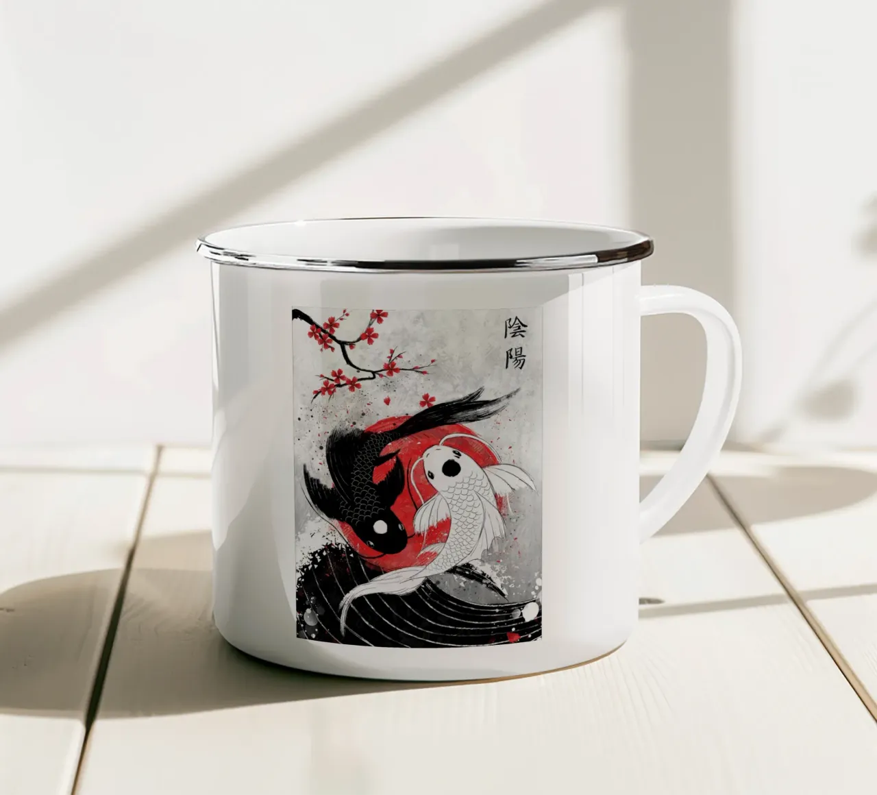 Pesce Koi Yin Yang RubyArt tazza in smalto da mesa