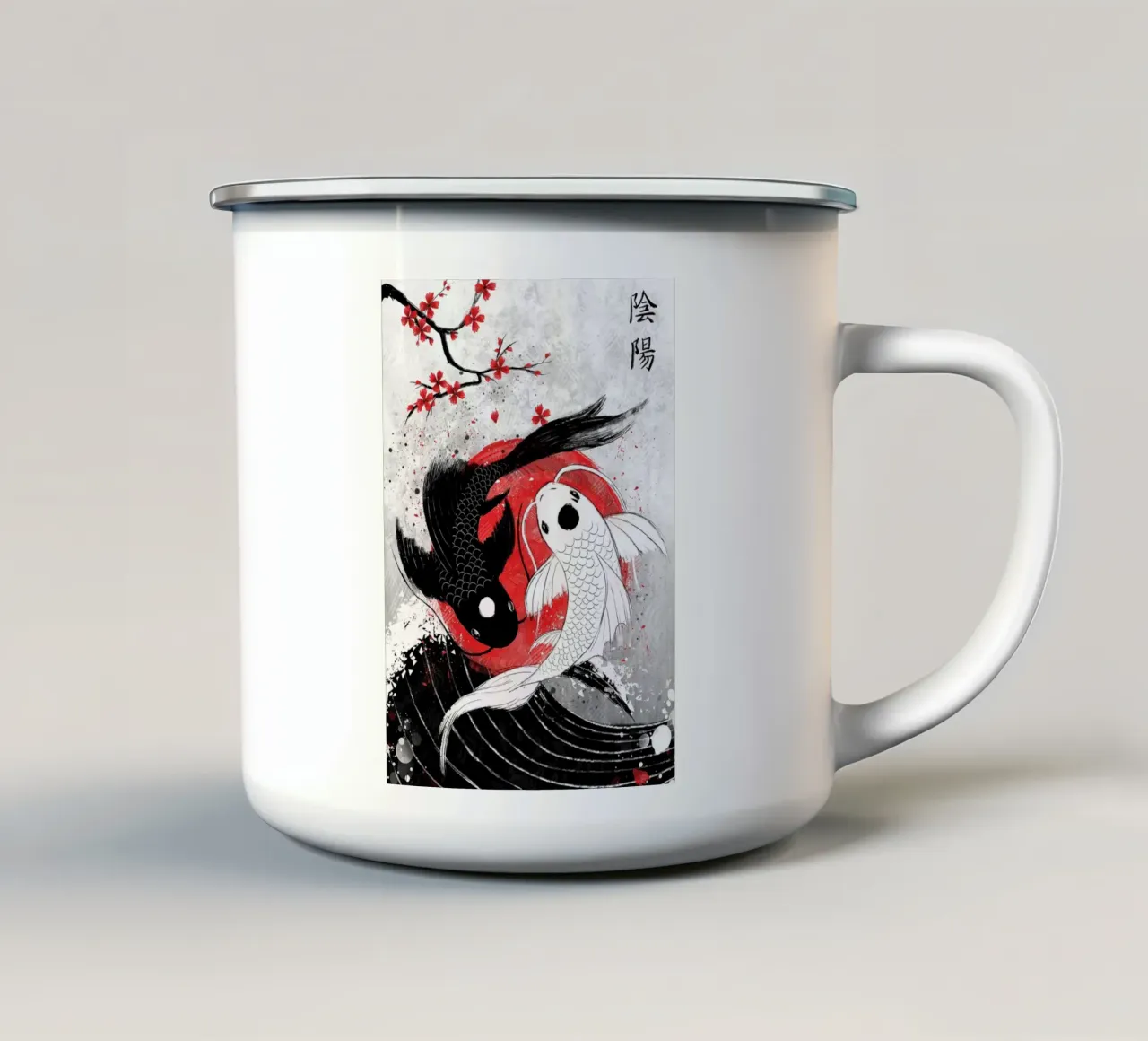 Pesce Koi Yin Yang RubyArt tazza in smalto da mesa