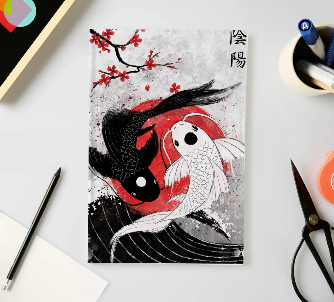 Pesce Koi Yin Yang RubyArt diario da mesa