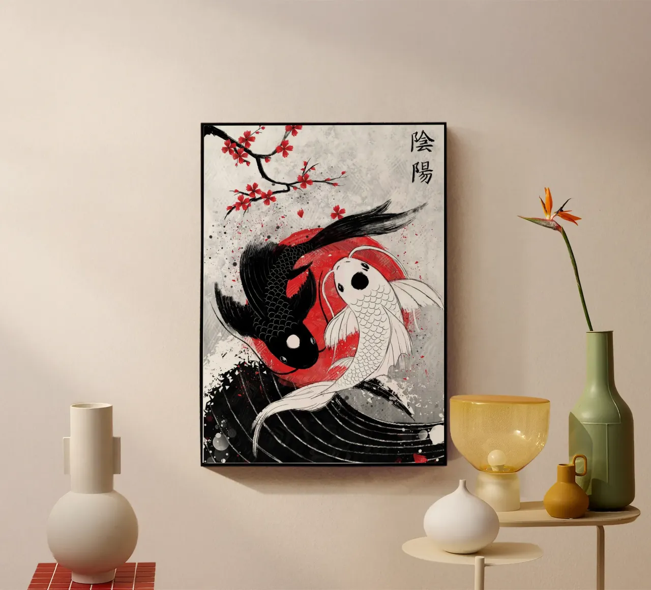 Pesce Koi Yin Yang RubyArt plexiglass da mesa