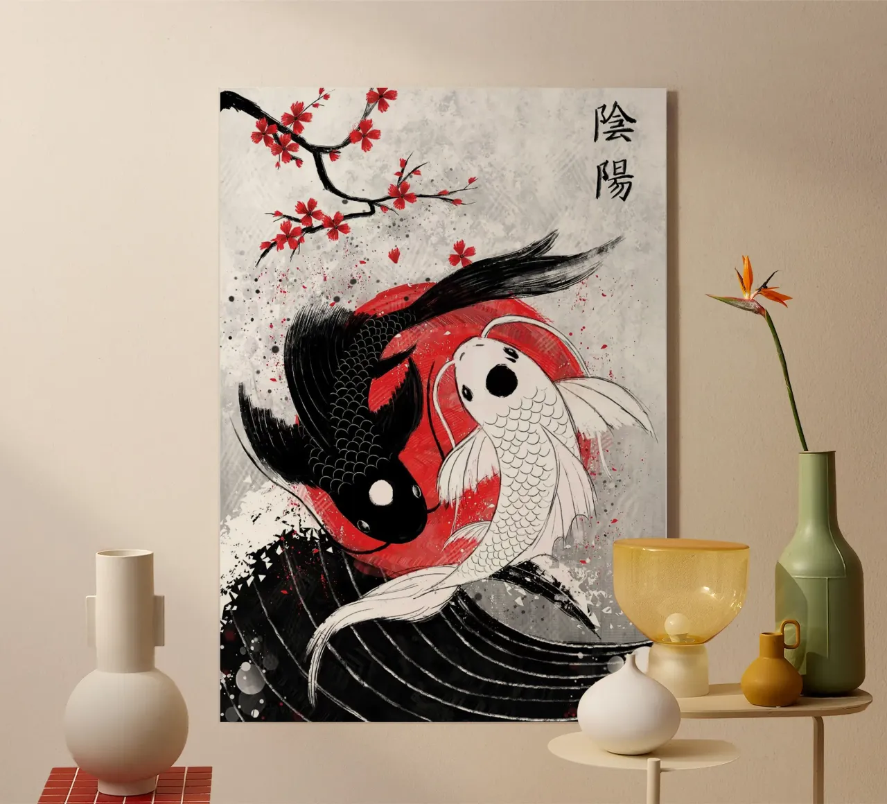 Pesce Koi Yin Yang RubyArt plexiglass da mesa