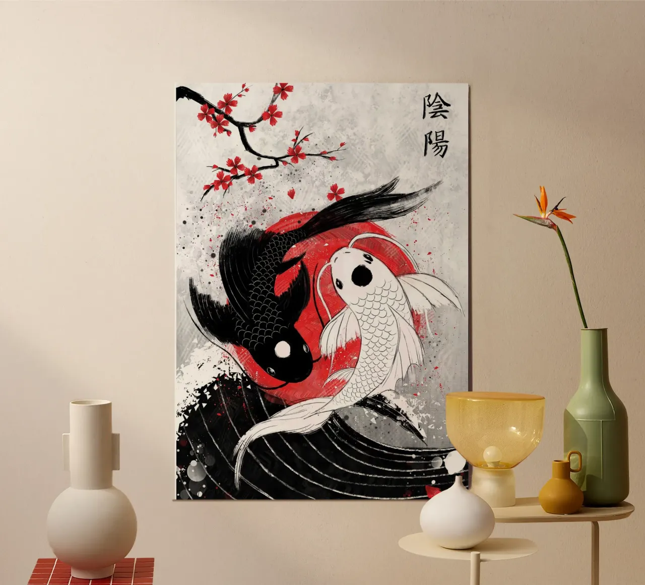 Pesce Koi Yin Yang RubyArt alluminio dibond da mesa