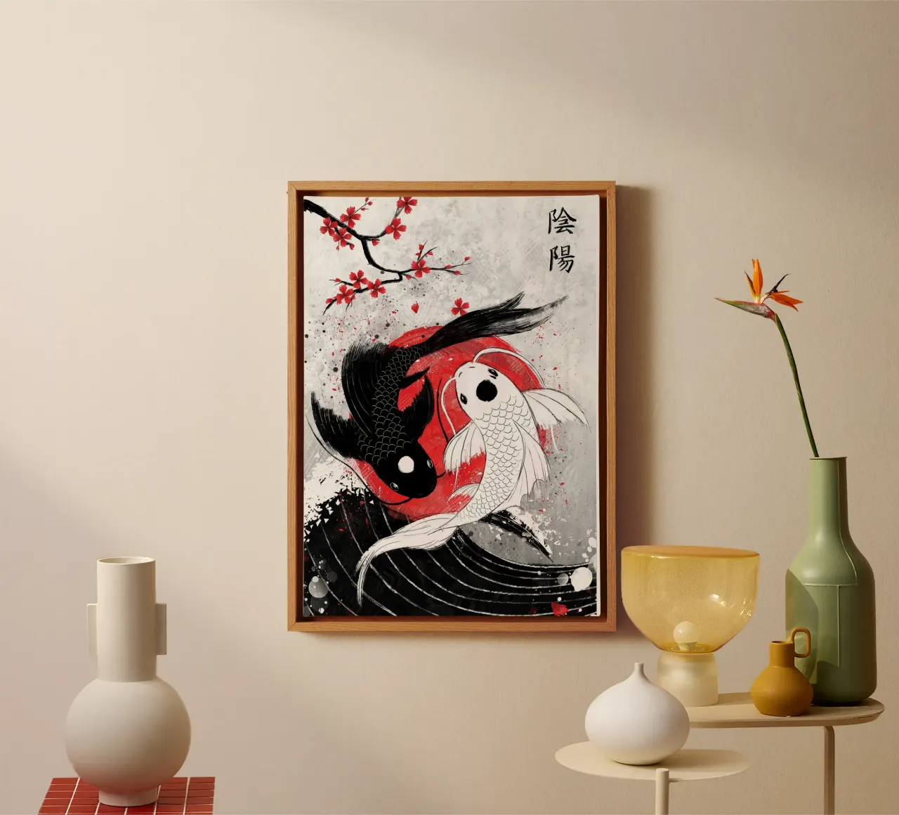Pesce Koi Yin Yang RubyArt tela da mesa