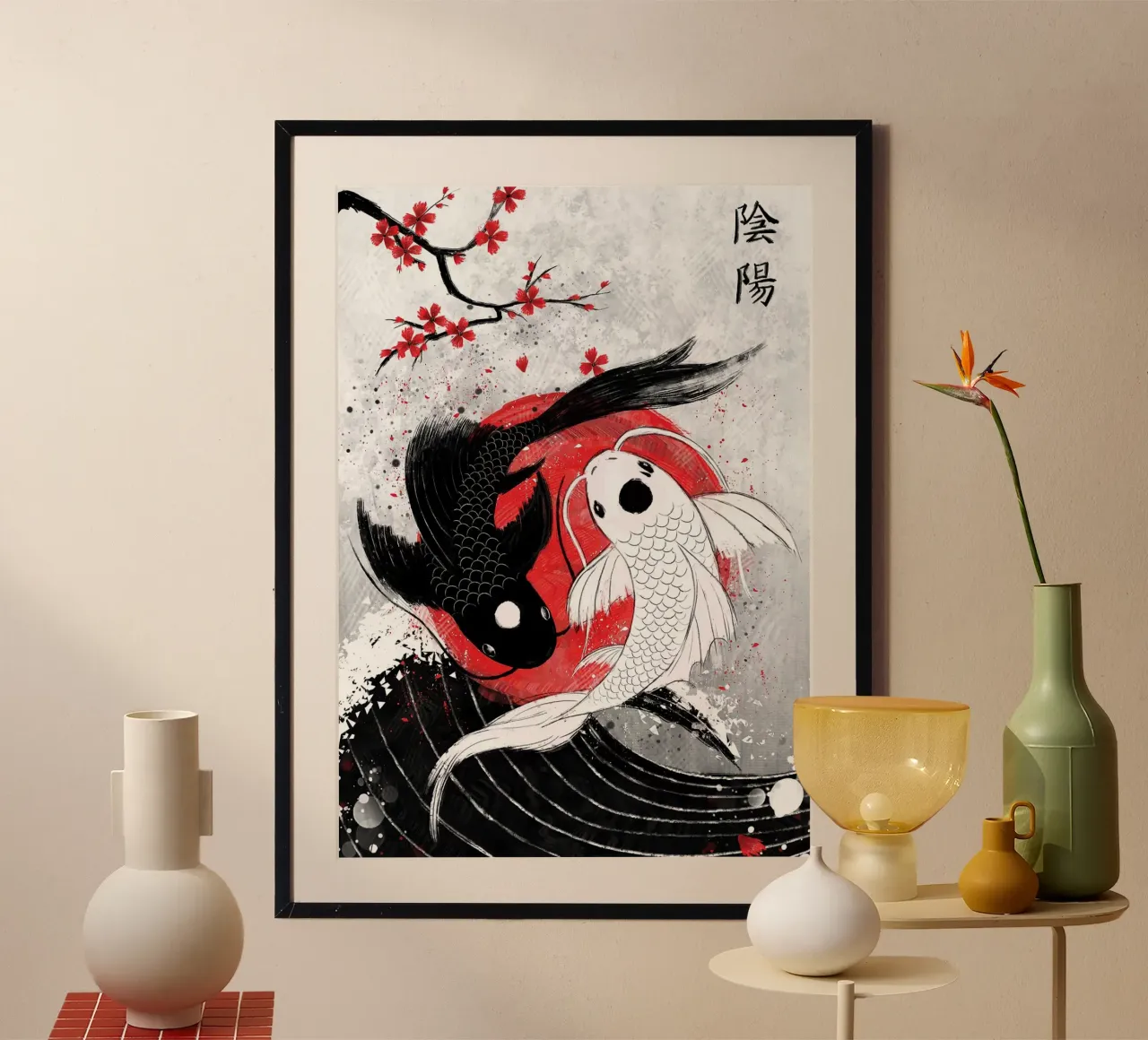 Pesce Koi Yin Yang RubyArt carta hahnemühle da mesa
