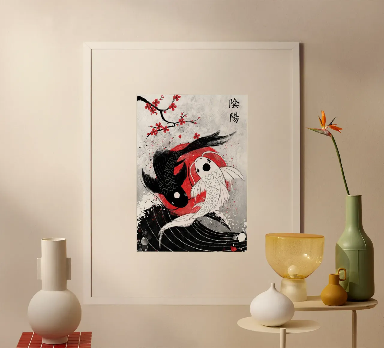 Pesce Koi Yin Yang RubyArt carta hahnemühle da mesa