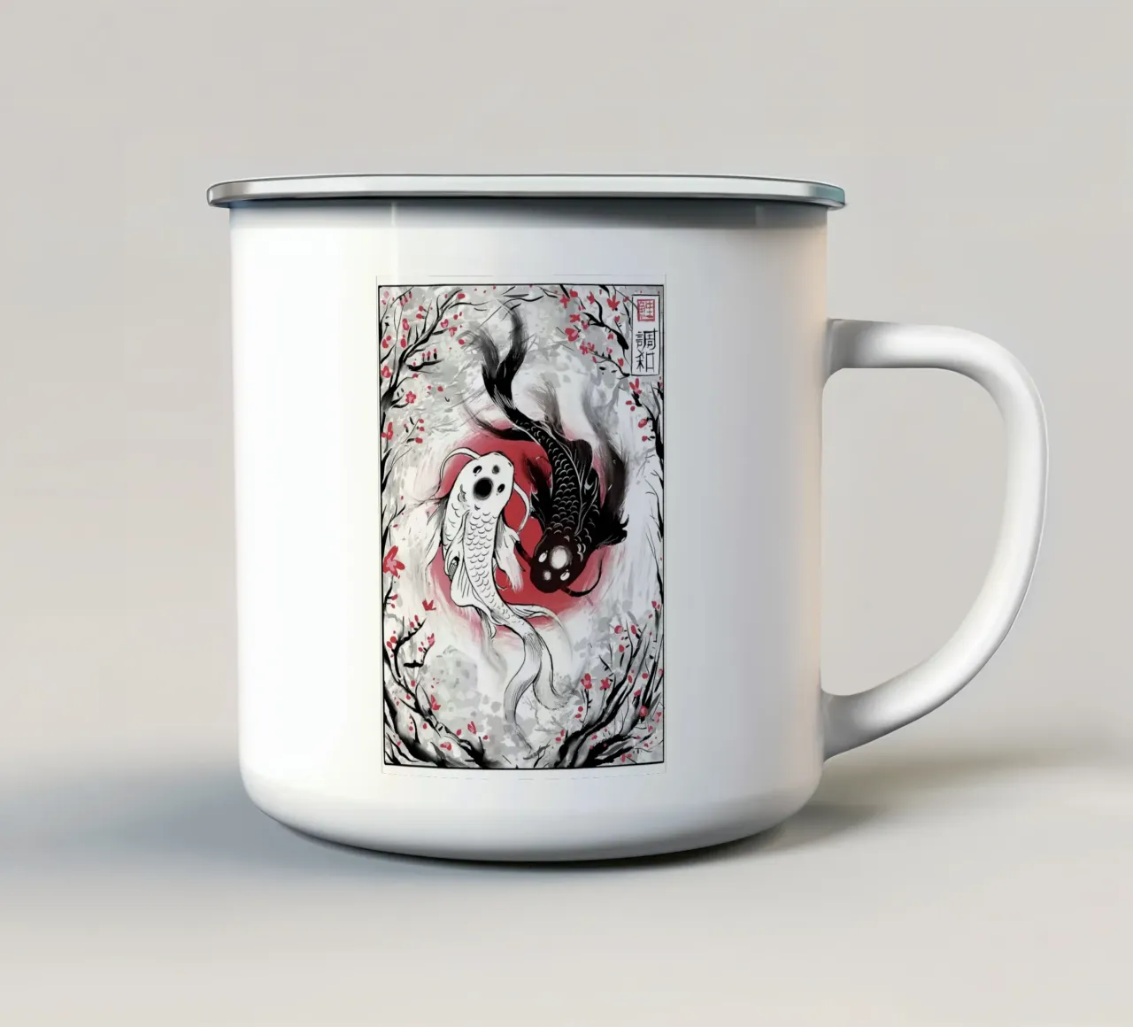 Pesce koi Yin yang tazza in smalto da mesa