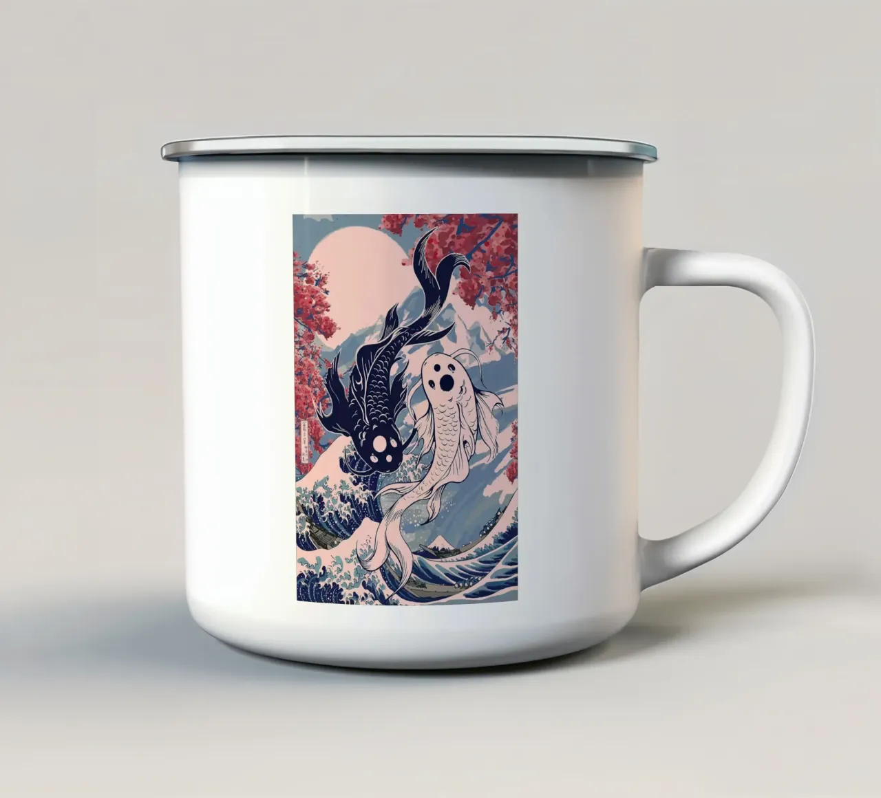 Pesce koi Yin yang Giappone tazza in smalto da mesa