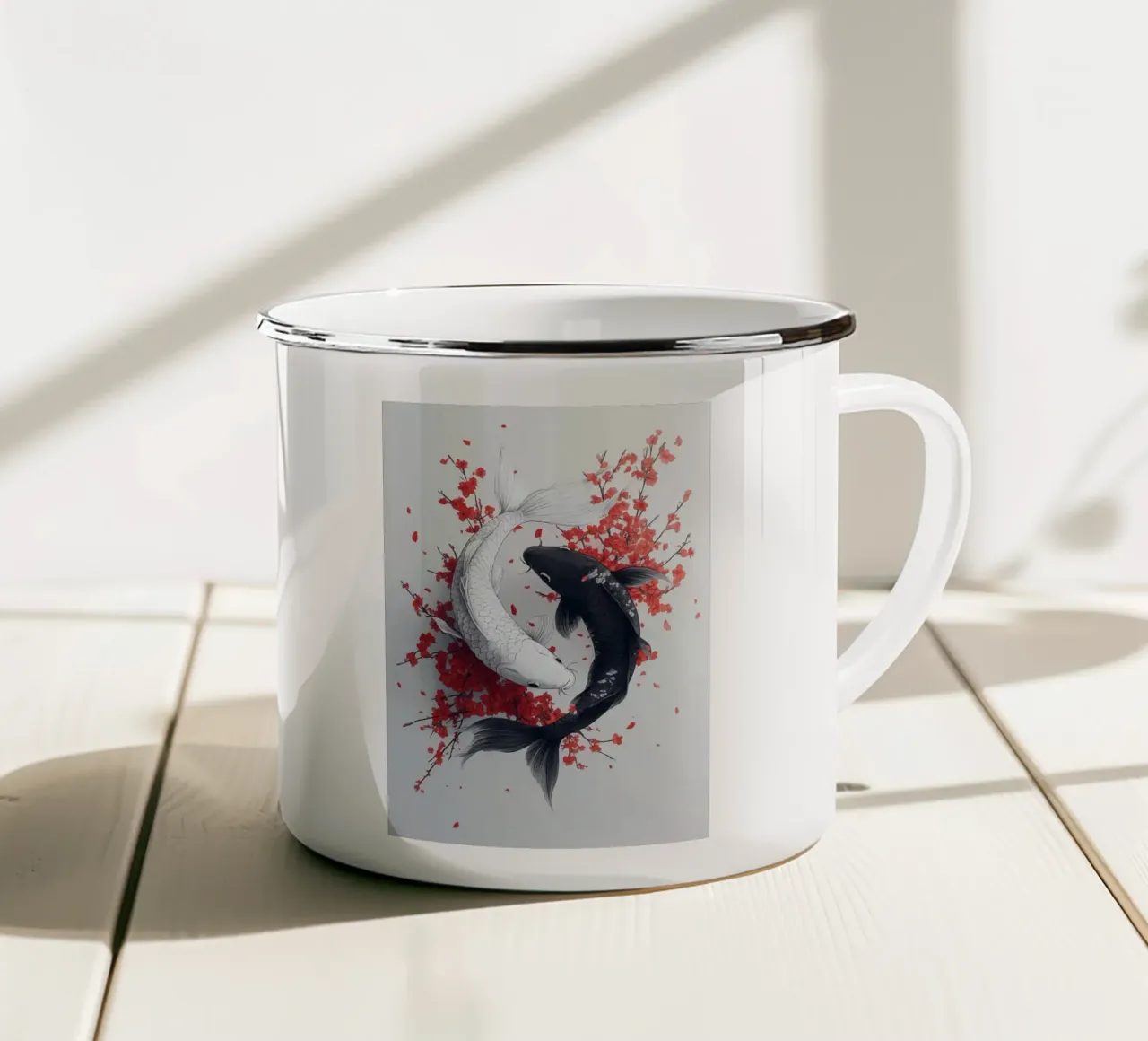 Pesce Koi Yin Yang tazza in smalto da mesa