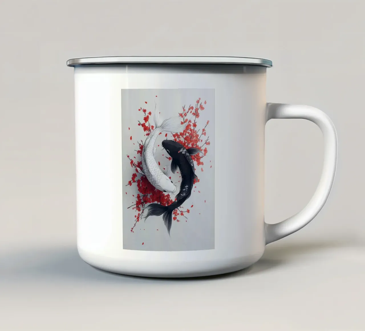 Pesce Koi Yin Yang tazza in smalto da mesa