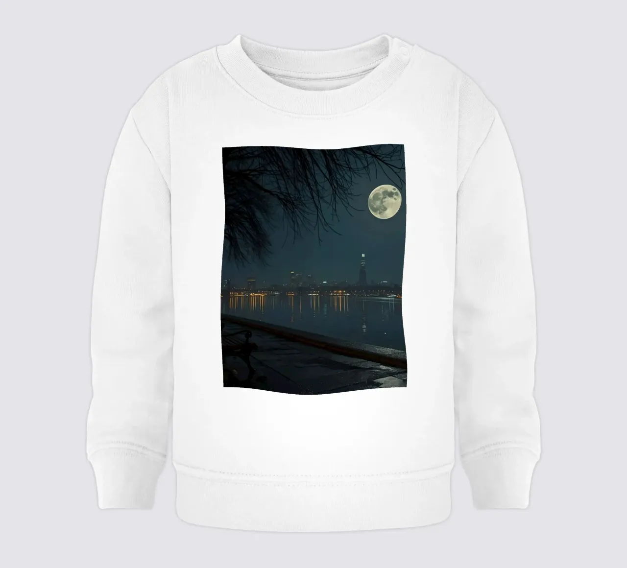 Luna piena sul profilo della città e sul fiume felpa neonato da DesignDoodle