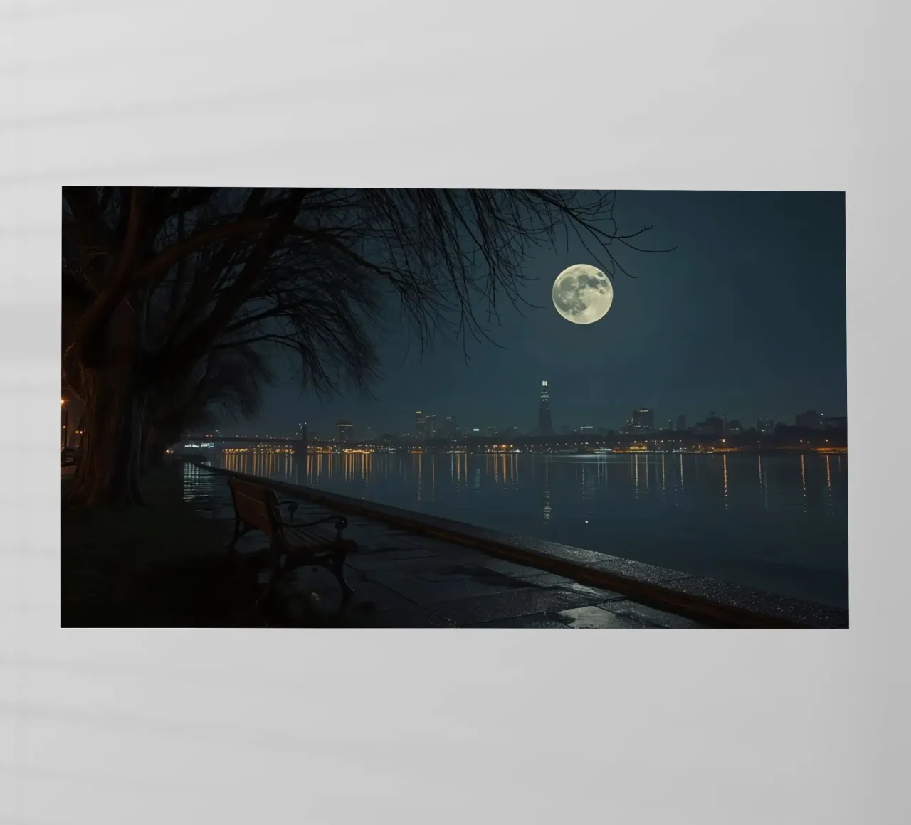 Luna piena sul profilo della città e sul fiume pellicola backlit da DesignDoodle